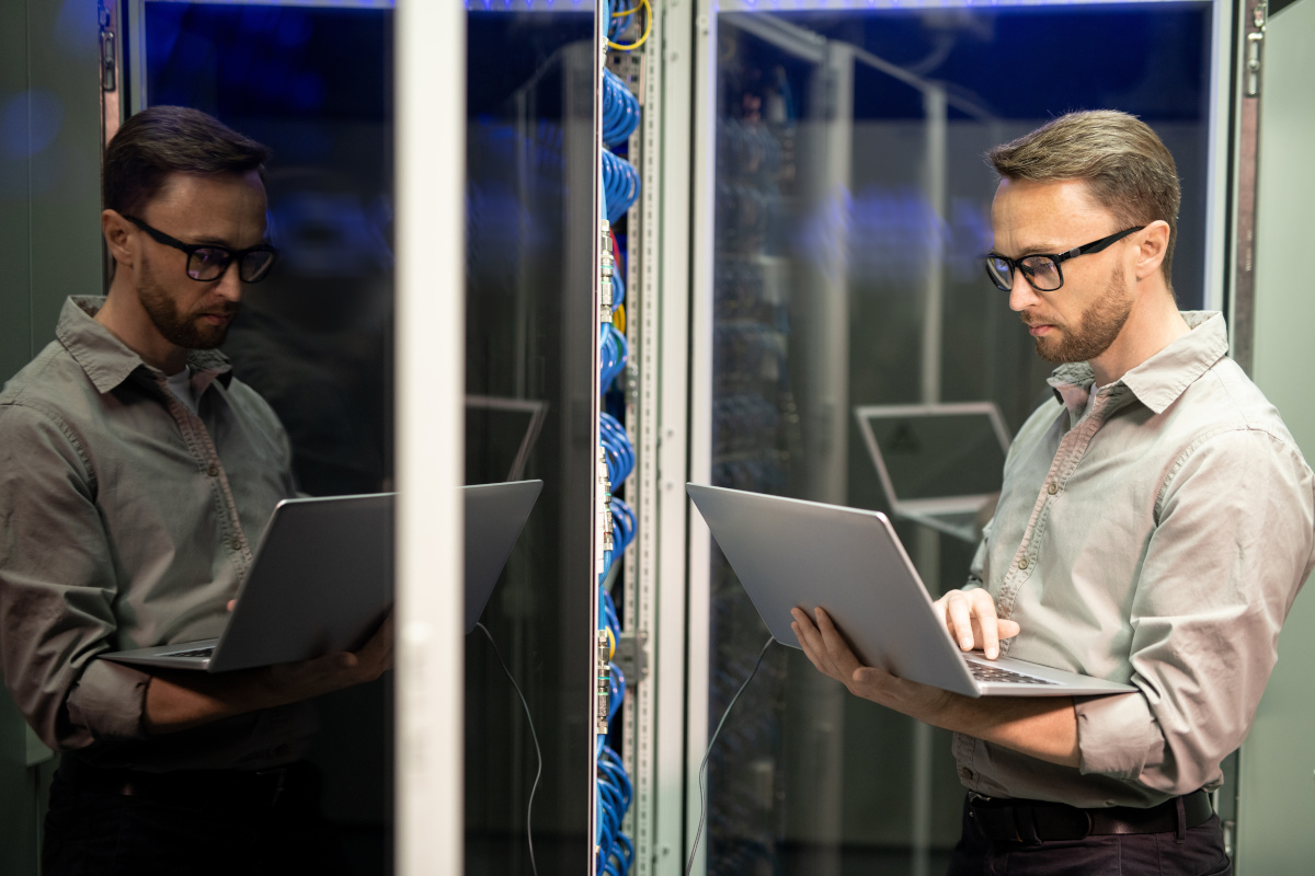 Man checking on network infrastructure