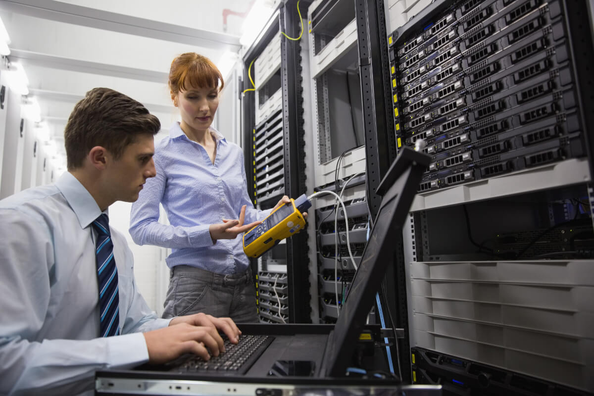 Man and woman working on network maintenance