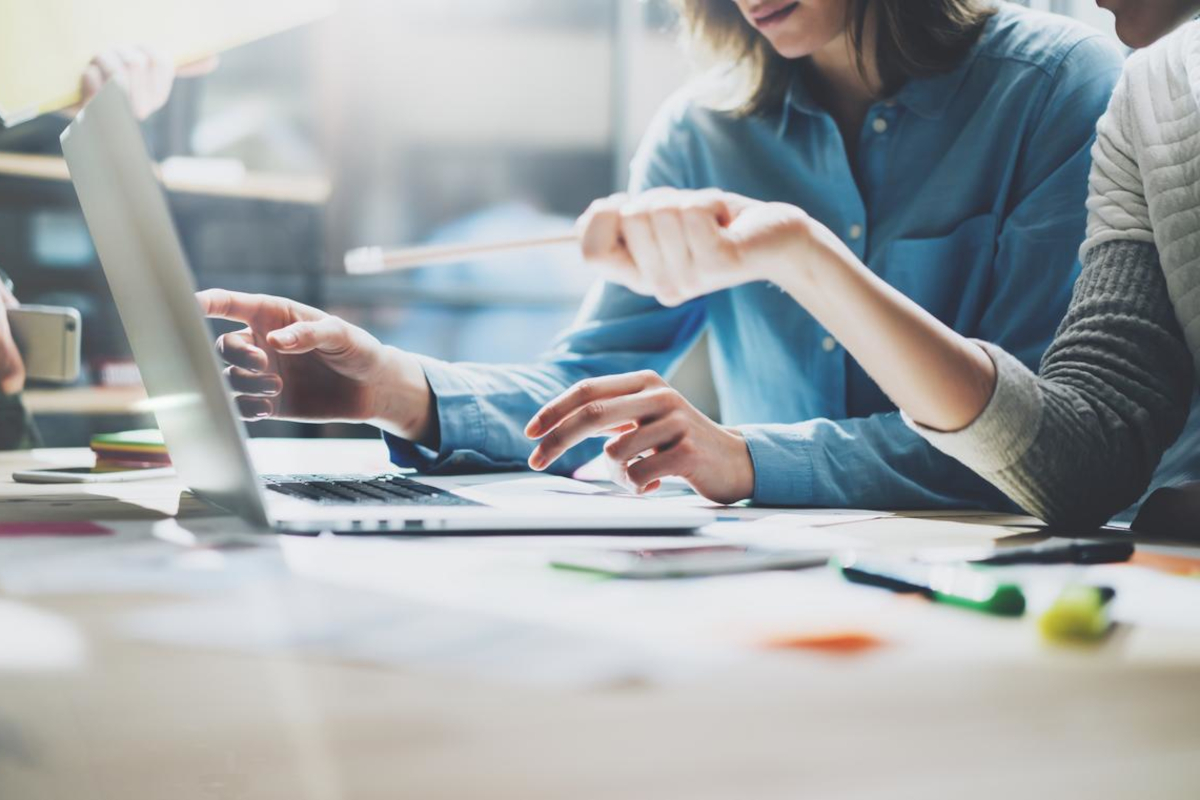Businesswoman working on a laptop